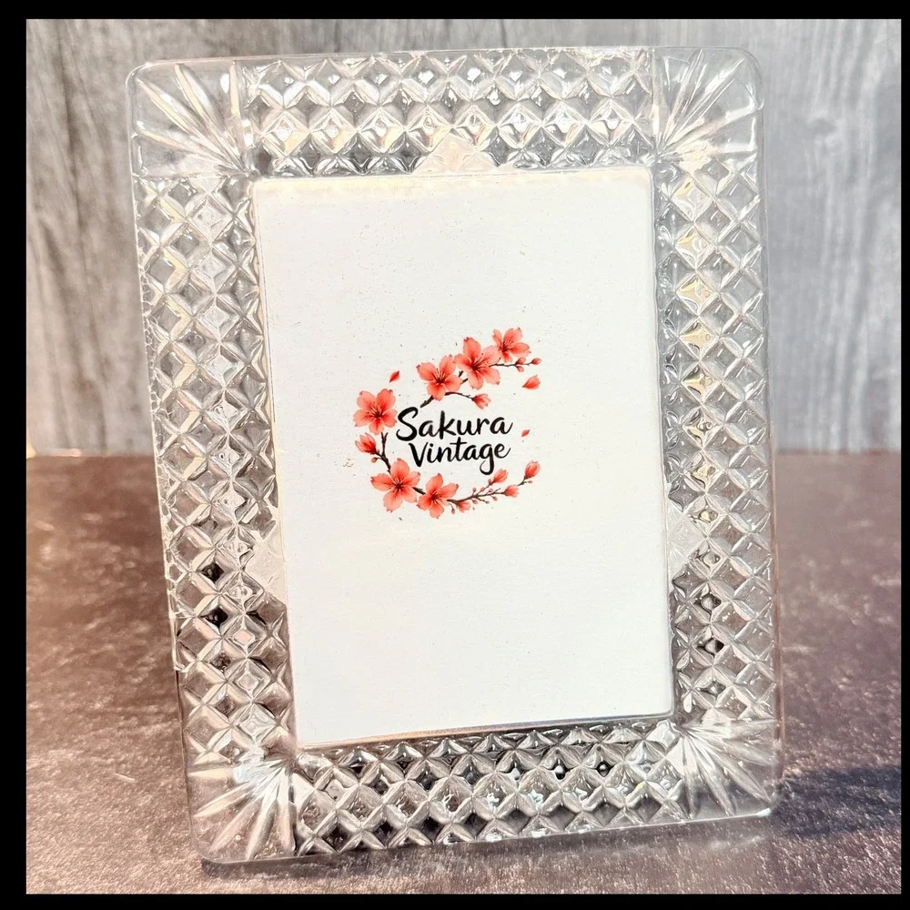 Vintage Picture Frame Lead Crystal Diamond Cut Clear Glass 90s 3.5 x 5